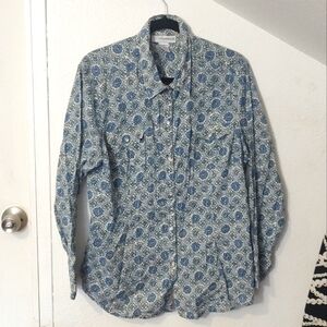 Sag Harbor Blue and White Floral Patterned Button-Up Shirt Size 1X
